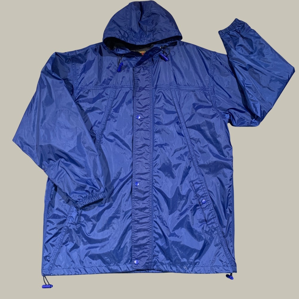 Stearns Rain Jacket Mens L/XL Blue Dry Wear Hooded Nylon Windbreaker Waterproof